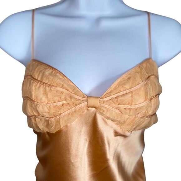 Luxury Vintage Gold Satin Mesh-Detail Camisole Top - Picture 2 of 8